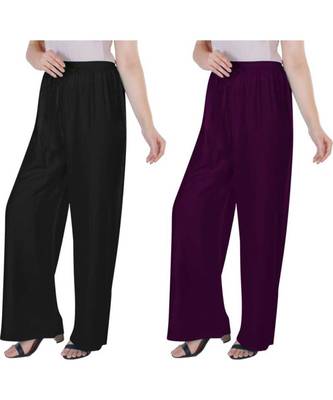 Women's Rayon Pant Palazzo Combo (Free Size )Black&Purple 3