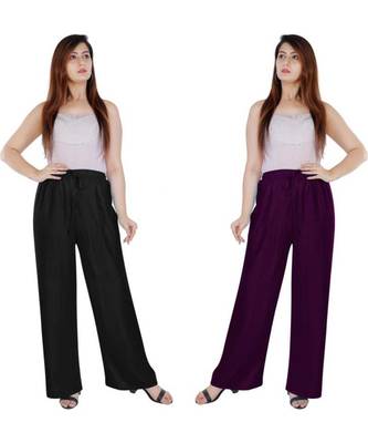 Women's Rayon Pant Palazzo Combo (Free Size )Black&Purple 4