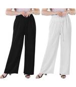 Women's Rayon Pant Palazzo Combo (Free Size )Black&White