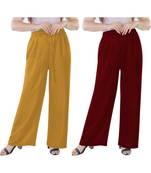 Women's Rayon Pant Palazzo Combo (Free Size )Mustard&Maroon