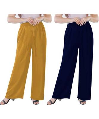 Women's Rayon Pant Palazzo Combo (Free Size )Mustard&Navy Blue 1