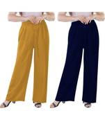 Women's Rayon Pant Palazzo Combo (Free Size )Mustard&Navy Blue
