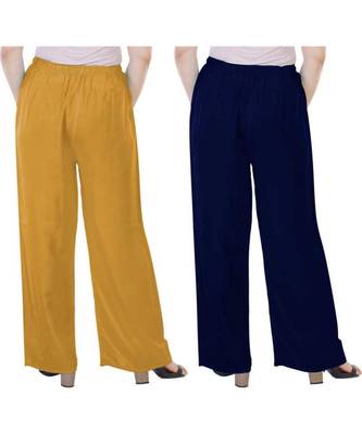 Women's Rayon Pant Palazzo Combo (Free Size )Mustard&Navy Blue 2