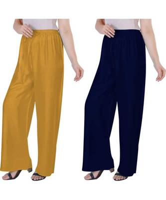 Women's Rayon Pant Palazzo Combo (Free Size )Mustard&Navy Blue 3