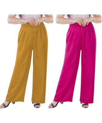 Women's Rayon Pant Palazzo Combo (Free Size )Mustard&Pink 1