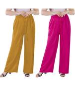 Women's Rayon Pant Palazzo Combo (Free Size )Mustard&Pink