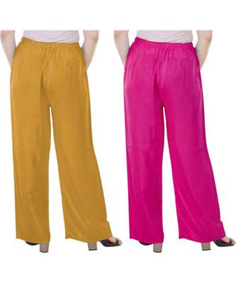 Women's Rayon Pant Palazzo Combo (Free Size )Mustard&Pink 2