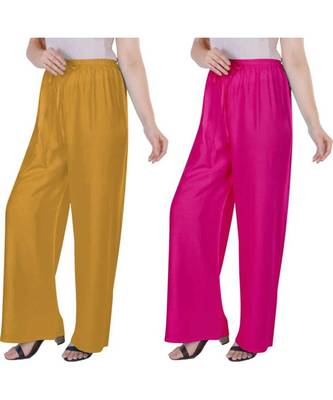 Women's Rayon Pant Palazzo Combo (Free Size )Mustard&Pink 3