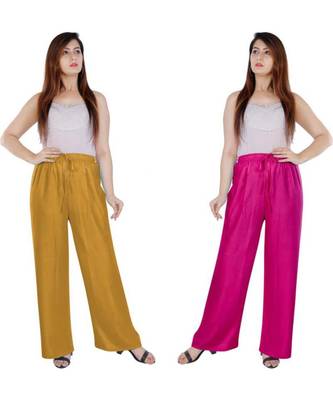 Women's Rayon Pant Palazzo Combo (Free Size )Mustard&Pink 4