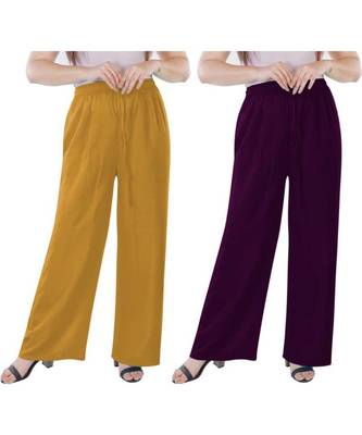 Women's Rayon Pant Palazzo Combo (Free Size )Mustard&Purple 1