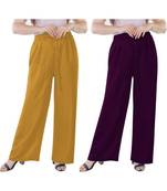 Women's Rayon Pant Palazzo Combo (Free Size )Mustard&Purple