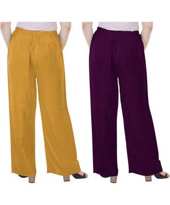 Women's Rayon Pant Palazzo Combo (Free Size )Mustard&Purple 2