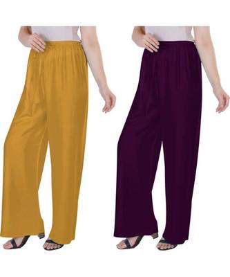 Women's Rayon Pant Palazzo Combo (Free Size )Mustard&Purple 3