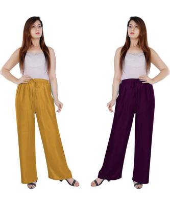 Women's Rayon Pant Palazzo Combo (Free Size )Mustard&Purple 4