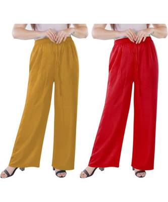 Women's Rayon Pant Palazzo Combo (Free Size )Mustard&Red 1