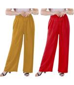 Women's Rayon Pant Palazzo Combo (Free Size )Mustard&Red