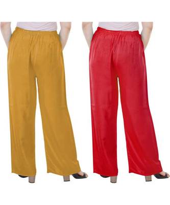 Women's Rayon Pant Palazzo Combo (Free Size )Mustard&Red 2