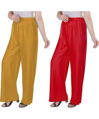 Women's Rayon Pant Palazzo Combo (Free Size )Mustard&Red 3