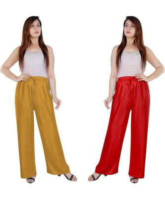 Women's Rayon Pant Palazzo Combo (Free Size )Mustard&Red 4