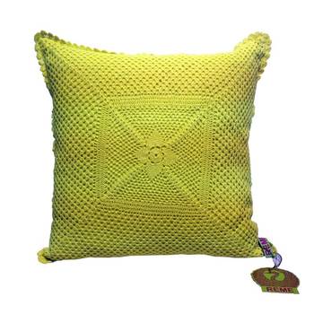 Crochet Patterned Cushion Cover In Lime 1