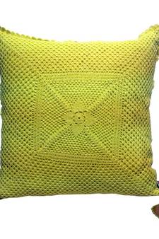 Crochet Patterned Cushion Cover In Lime