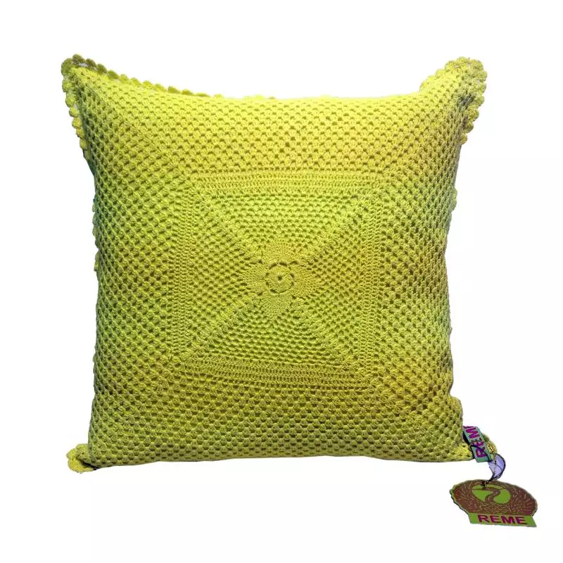 Crochet Patterned Cushion Cover In Lime