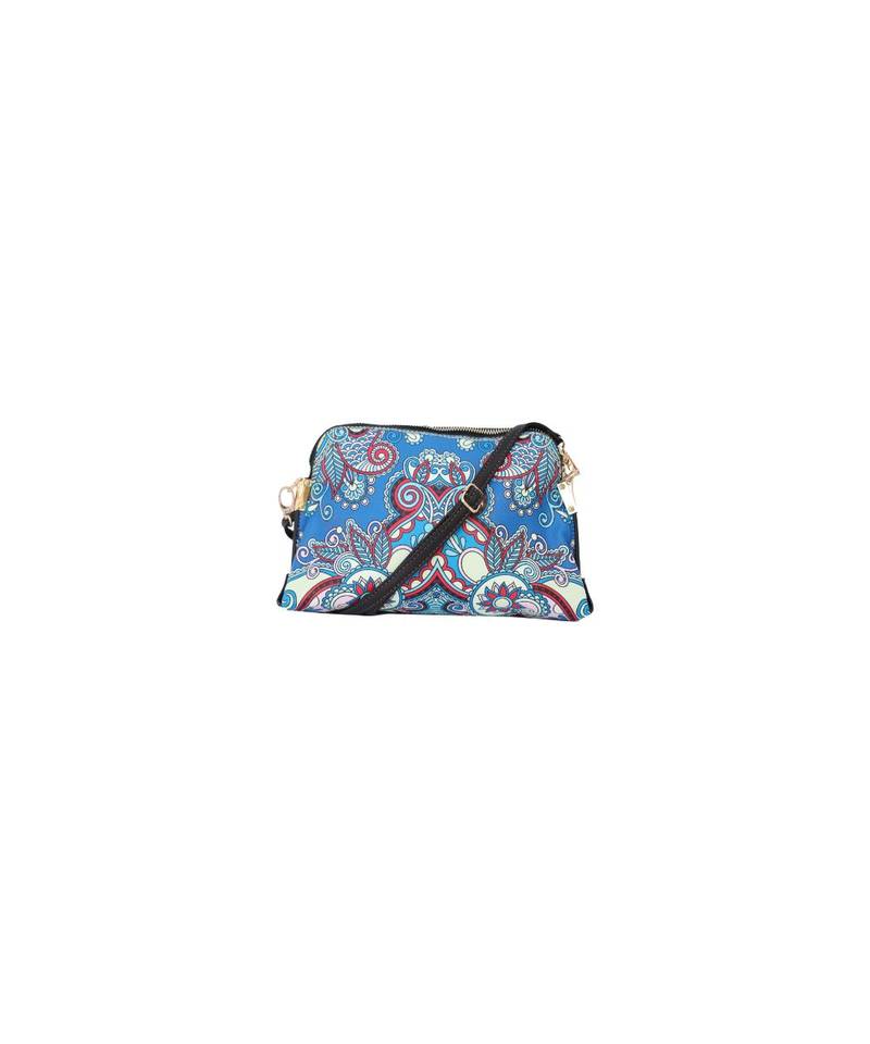 Morus Blue Printed Pu Leather Sling Bag For Women