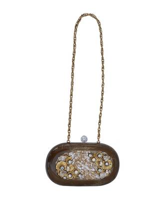 Morus Designer Resin Brown Studded Clutch For Women 1