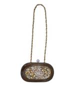 Morus Designer Resin Brown Studded Clutch For Women