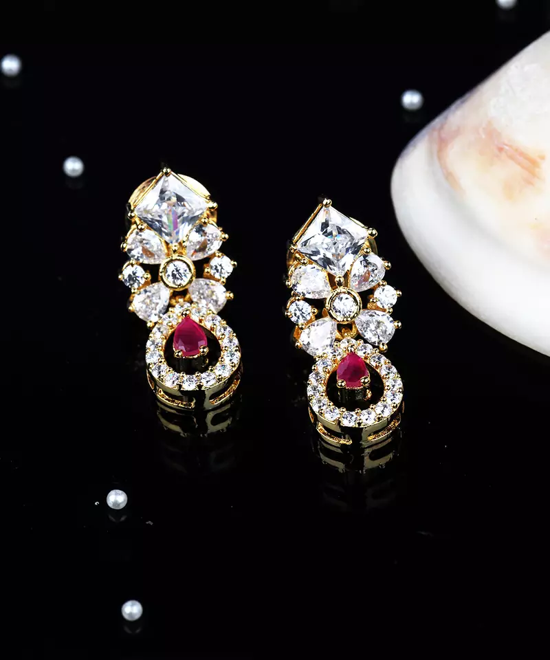 Gold Plated American Diamond Earrings
