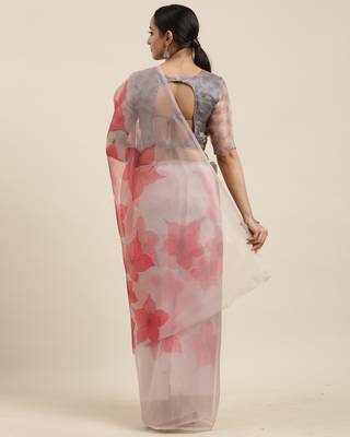 Grey Printed Organza Saree With Blouse 2