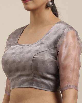 Grey Printed Organza Saree With Blouse 3