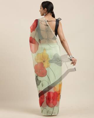 Light green printed organza saree with blouse 2