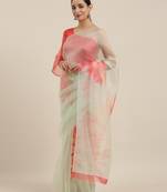 Light Green Printed Organza Saree With Blouse