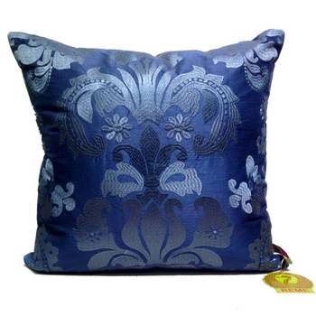 Blue Damask Patterned Cushion Cover 1