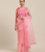 Light pink printed organza saree with blouse