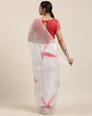 Light Grey Printed Organza Saree With Blouse 2