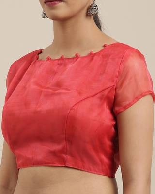 Light Grey Printed Organza Saree With Blouse 3
