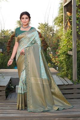 Sky Blue woven silk saree with blouse 1