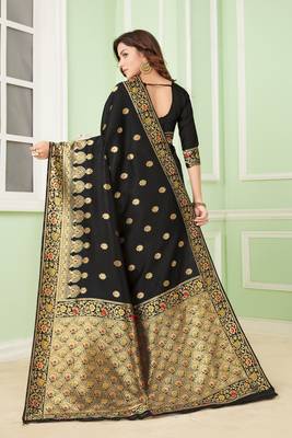Black woven silk saree with blouse 2