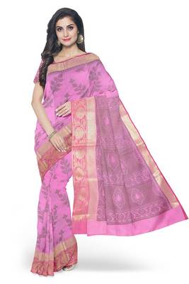 Pink woven pure cotton silk  sarees saree with blouse 1