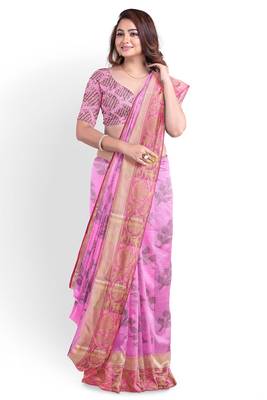 Pink woven pure cotton silk  sarees saree with blouse 4