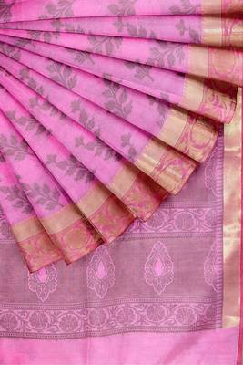 Pink woven pure cotton silk  sarees saree with blouse 5