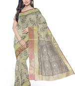 Dark beige woven pure cotton silk sarees saree with blouse