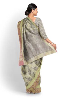 Dark beige woven pure cotton silk sarees saree with blouse 3