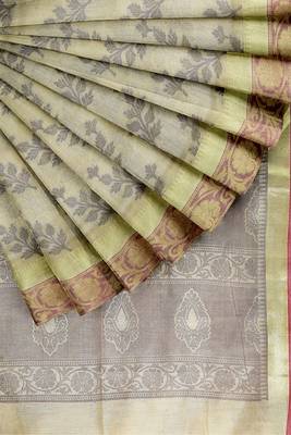 Dark beige woven pure cotton silk sarees saree with blouse 5