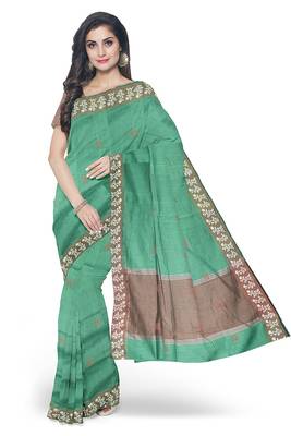 Green woven pure cotton  silk sarees saree with blouse 1