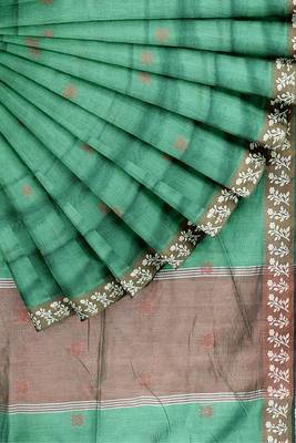 Green woven pure cotton  silk sarees saree with blouse 5