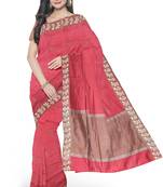Dark red woven pure cotton  silk sarees saree with blouse
