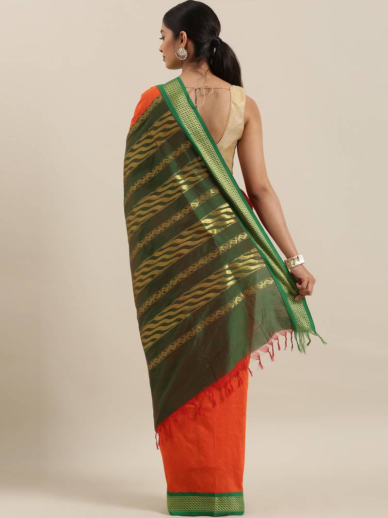 CLASSICATE from the house of The Chennai Silks Orange Kalyani Polycotton Saree With Running Blouse